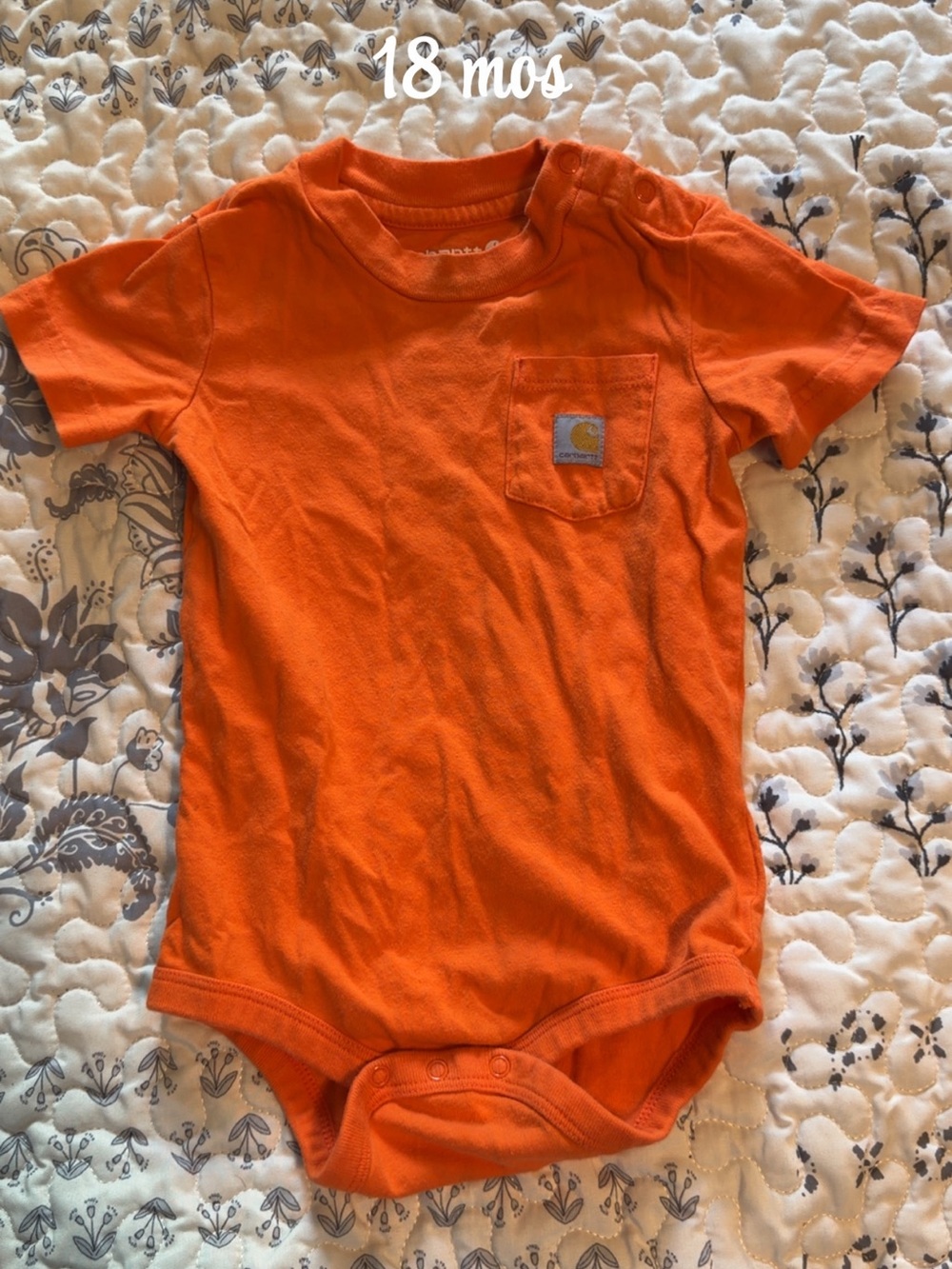 Carhartt Orange Short-Sleeve Baby Bodysuit with Pocket